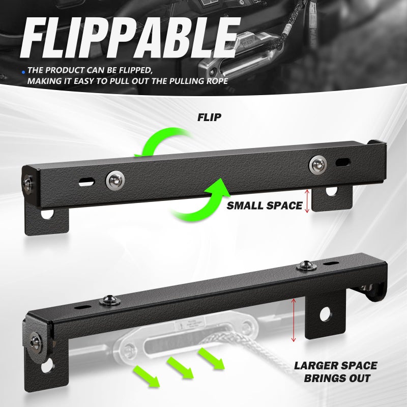 YZONA Flip-Up Winch License Plate Frame Compatible with 10" Hawse Fairlead, Universal Front License Bracket Holder Relocation, Bumper Winch Mount Roller, Fit for Most Pickup Trucks Off-Road Cars SUVs - Image 2